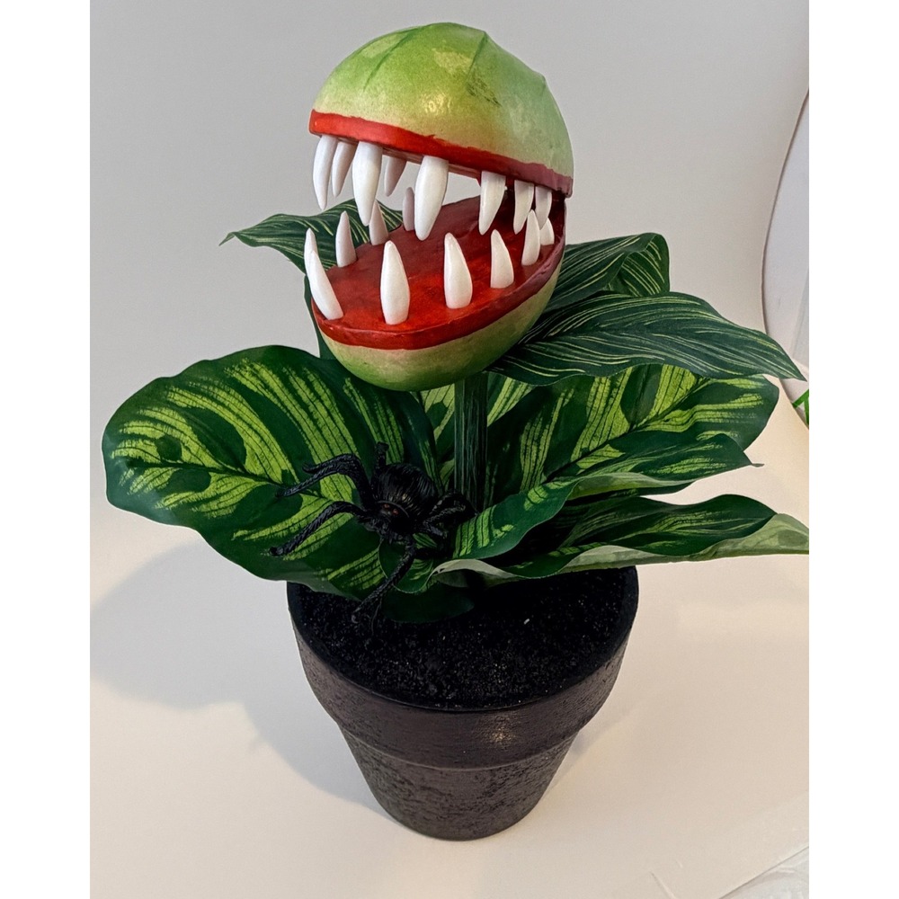 Ashland 14" Potted Venus Flytrap & Spider Faux Plant Halloween Green Red Decor